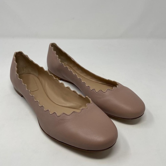 New Chloe Lauren Scalloped Leather Ballet Flats in Pink Tea - Picture 7 of 16